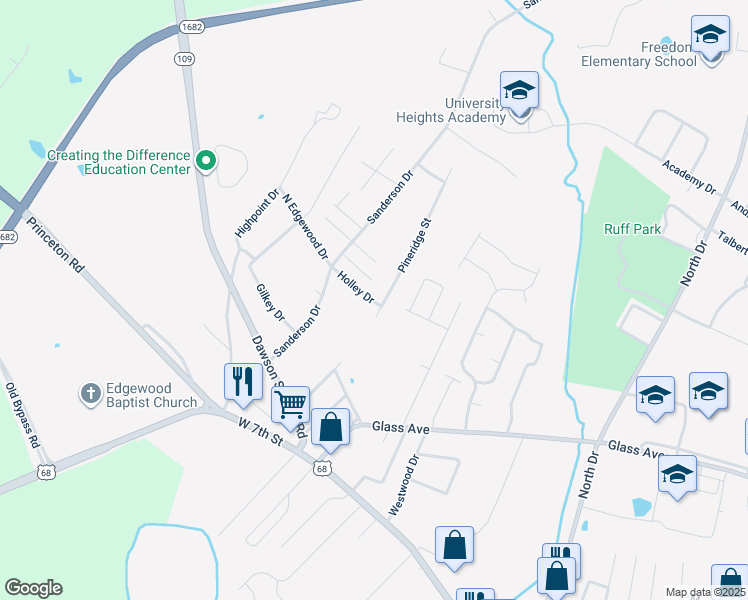 map of restaurants, bars, coffee shops, grocery stores, and more near 101-199 Holley Drive in Hopkinsville