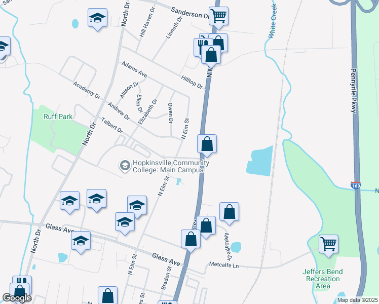 map of restaurants, bars, coffee shops, grocery stores, and more near 110 Talbert Drive in Hopkinsville