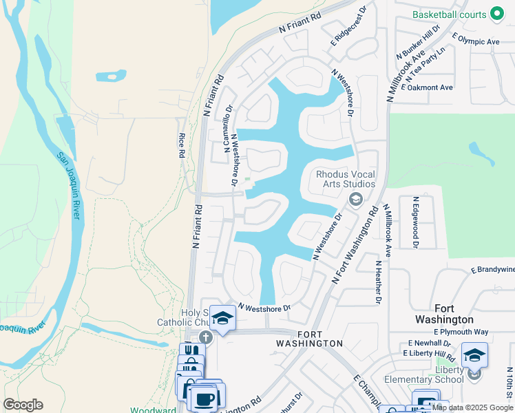 map of restaurants, bars, coffee shops, grocery stores, and more near East Mallard Circle in Fresno