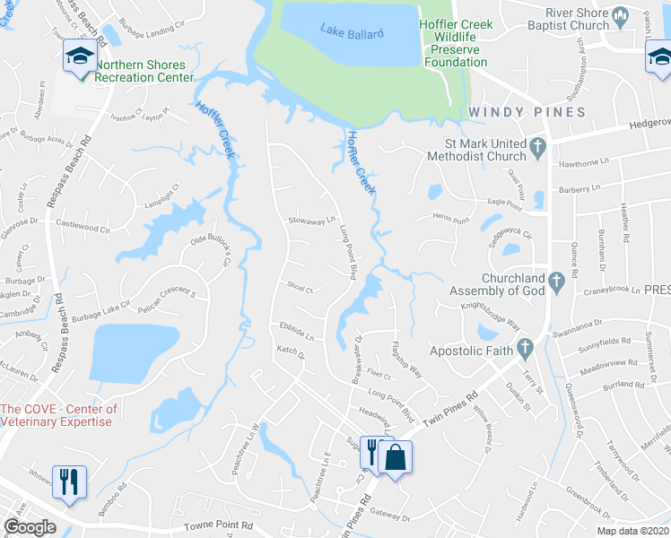 map of restaurants, bars, coffee shops, grocery stores, and more near 3 Catamaran Court in Portsmouth