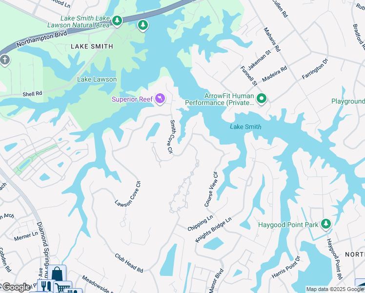map of restaurants, bars, coffee shops, grocery stores, and more near 1236 Smith Cove Circle in Virginia Beach