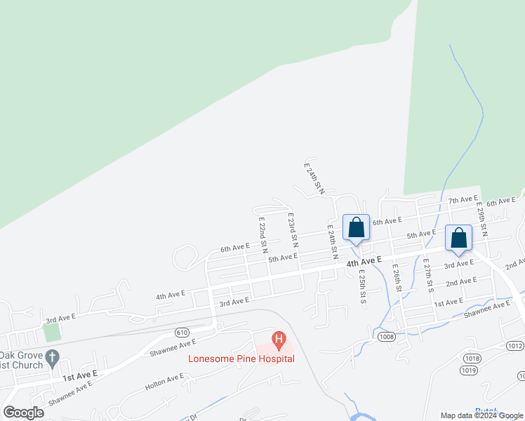 map of restaurants, bars, coffee shops, grocery stores, and more near 218 East 22nd Street South in Big Stone Gap