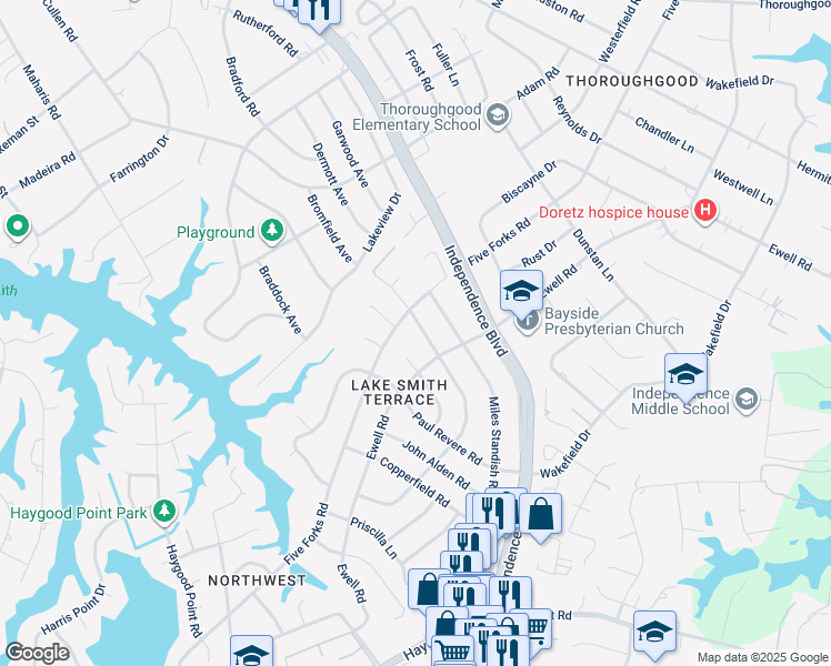 map of restaurants, bars, coffee shops, grocery stores, and more near 4657 Bromfield Avenue in Virginia Beach