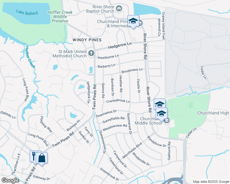 map of restaurants, bars, coffee shops, grocery stores, and more near 4209 Burnham Drive in Portsmouth