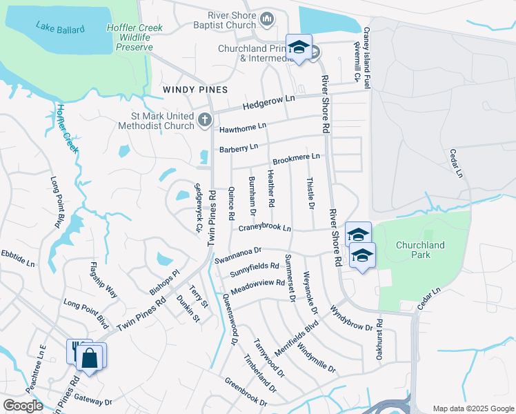 map of restaurants, bars, coffee shops, grocery stores, and more near 4209 Burnham Drive in Portsmouth
