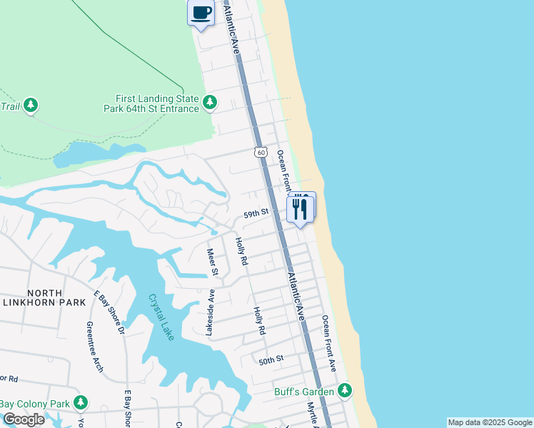 map of restaurants, bars, coffee shops, grocery stores, and more near 218 58th Street in Virginia Beach