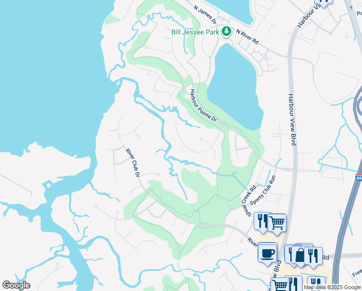 map of restaurants, bars, coffee shops, grocery stores, and more near 6300 Compass Court in Suffolk