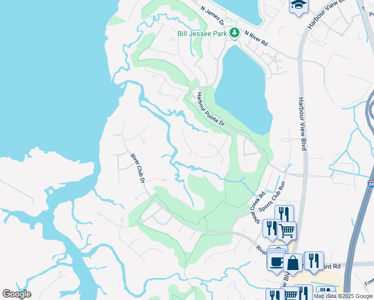 map of restaurants, bars, coffee shops, grocery stores, and more near 6300 Compass Court in Suffolk