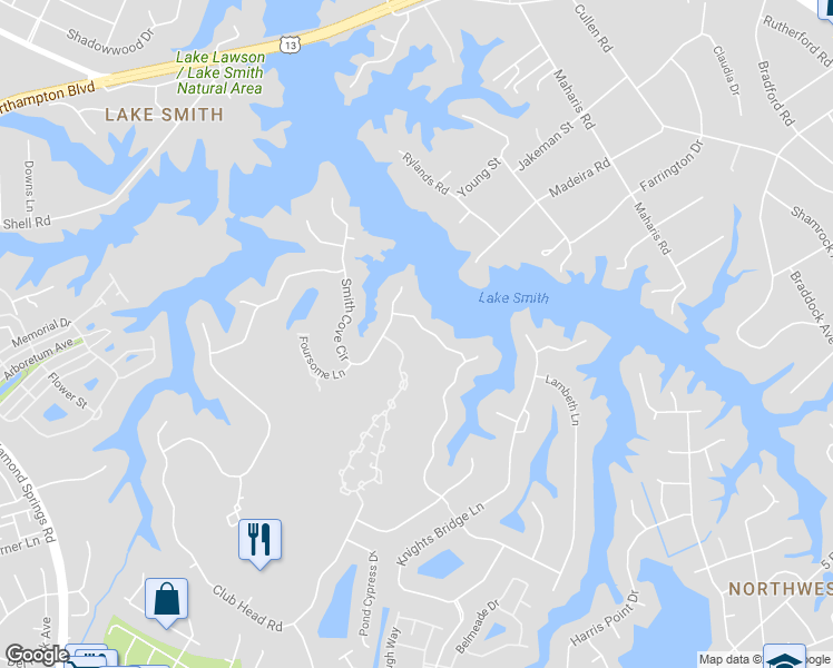 map of restaurants, bars, coffee shops, grocery stores, and more near 5225 Winding Bank Road in Virginia Beach
