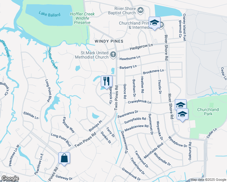 map of restaurants, bars, coffee shops, grocery stores, and more near 4201 Sedgewyck Circle in Portsmouth