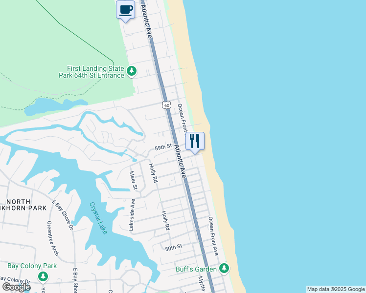 map of restaurants, bars, coffee shops, grocery stores, and more near 114 58th Street in Virginia Beach