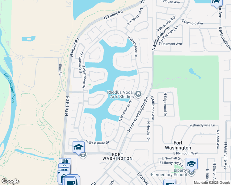 map of restaurants, bars, coffee shops, grocery stores, and more near 752 East Wood Duck Circle in Fresno