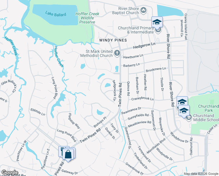 map of restaurants, bars, coffee shops, grocery stores, and more near 4232 Sedgewyck Circle in Portsmouth