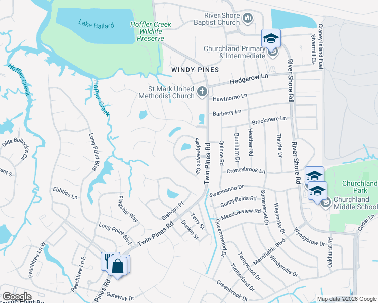 map of restaurants, bars, coffee shops, grocery stores, and more near 4232 Sedgewyck Circle in Portsmouth
