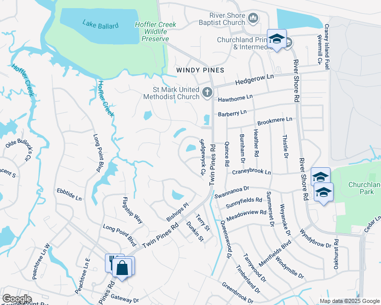 map of restaurants, bars, coffee shops, grocery stores, and more near 5916 Sturbridge Way in Portsmouth