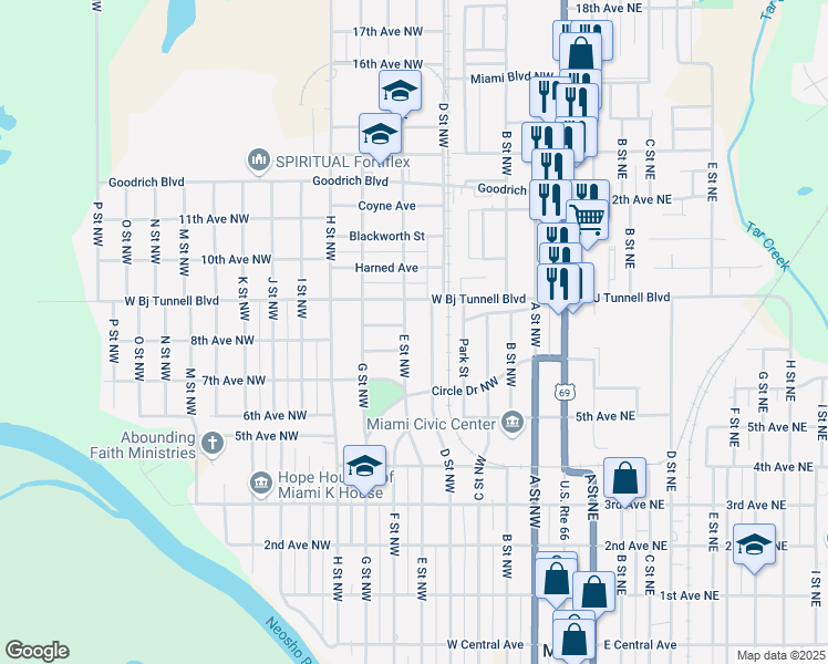map of restaurants, bars, coffee shops, grocery stores, and more near 821 E Street Northwest in Miami