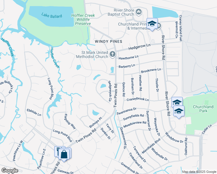 map of restaurants, bars, coffee shops, grocery stores, and more near 4232 Sedgewyck Circle in Portsmouth