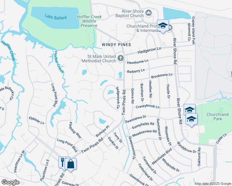 map of restaurants, bars, coffee shops, grocery stores, and more near 4232 Sedgewyck Circle in Portsmouth