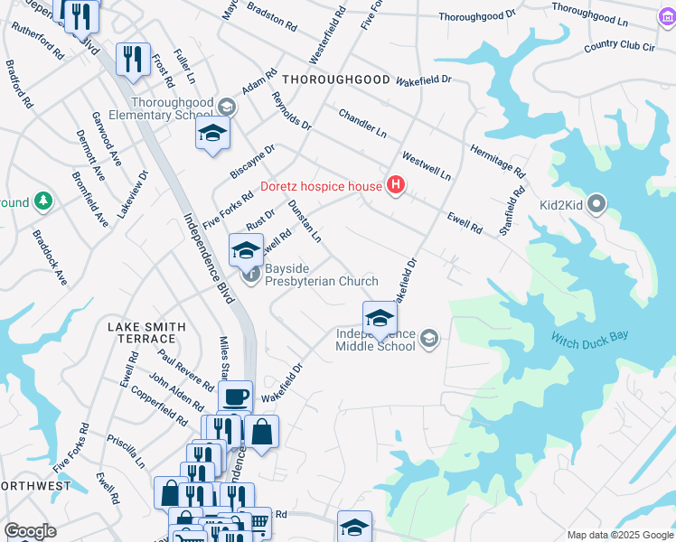 map of restaurants, bars, coffee shops, grocery stores, and more near 1441 Iredell Court in Virginia Beach