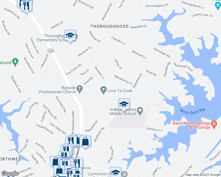 map of restaurants, bars, coffee shops, grocery stores, and more near 1441 Iredell Court in Virginia Beach