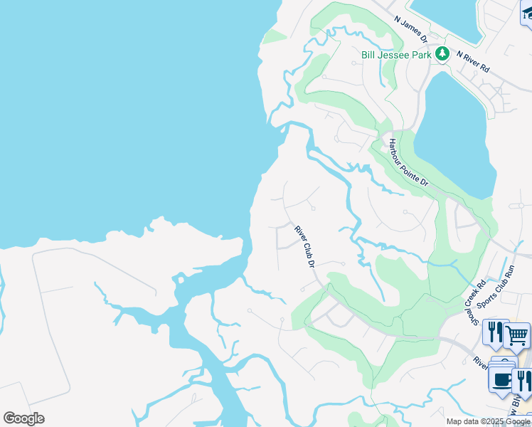 map of restaurants, bars, coffee shops, grocery stores, and more near 5259 River Club Drive in Suffolk