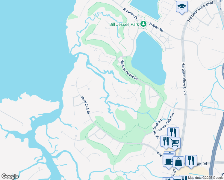 map of restaurants, bars, coffee shops, grocery stores, and more near 6025 Spinnaker Cove Court in Suffolk