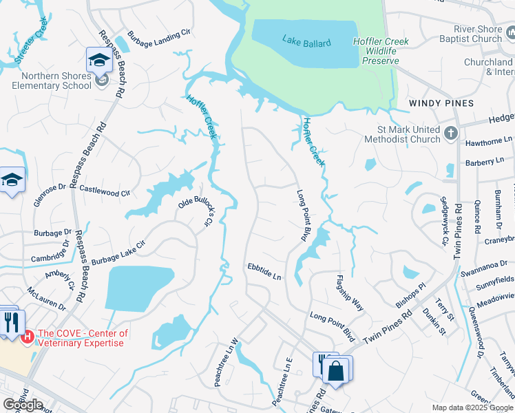 map of restaurants, bars, coffee shops, grocery stores, and more near 4075 Long Point Boulevard in Portsmouth