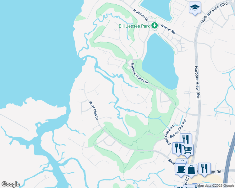 map of restaurants, bars, coffee shops, grocery stores, and more near 6027 Spinnaker Cove Court in Suffolk
