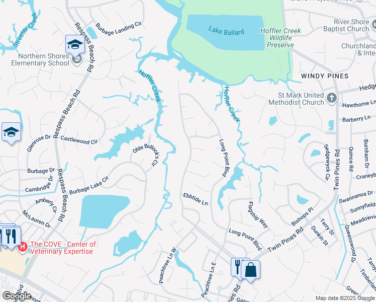 map of restaurants, bars, coffee shops, grocery stores, and more near 4075 Long Point Boulevard in Portsmouth