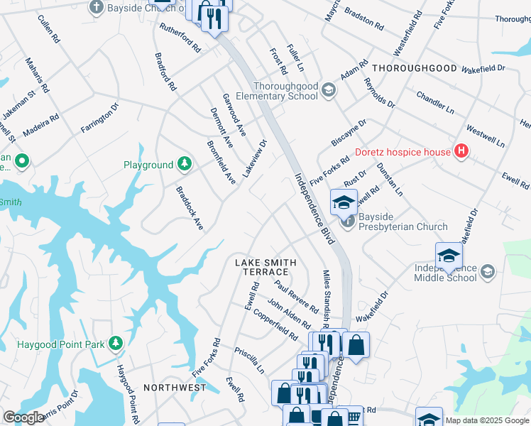 map of restaurants, bars, coffee shops, grocery stores, and more near 4701 Bromfield Avenue in Virginia Beach