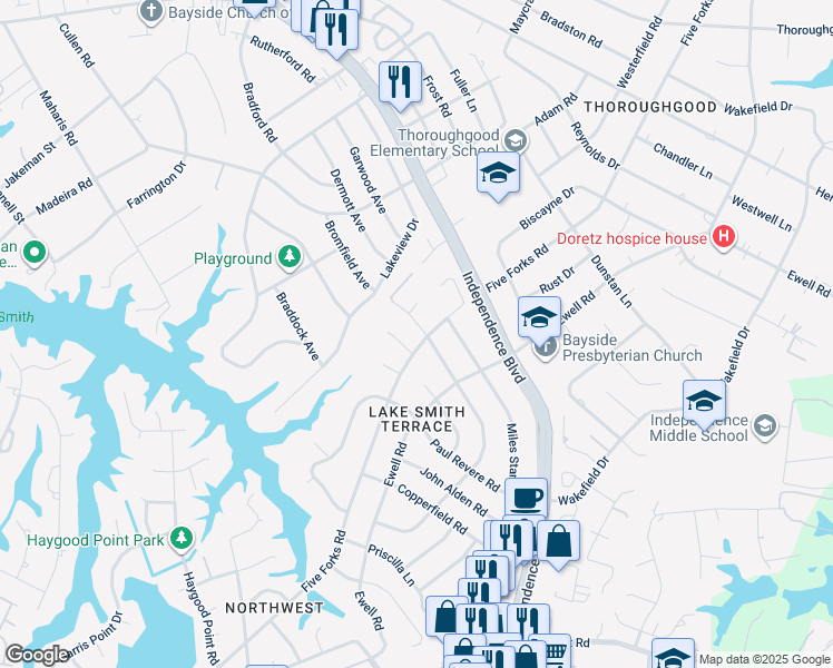 map of restaurants, bars, coffee shops, grocery stores, and more near 4701 Bromfield Avenue in Virginia Beach