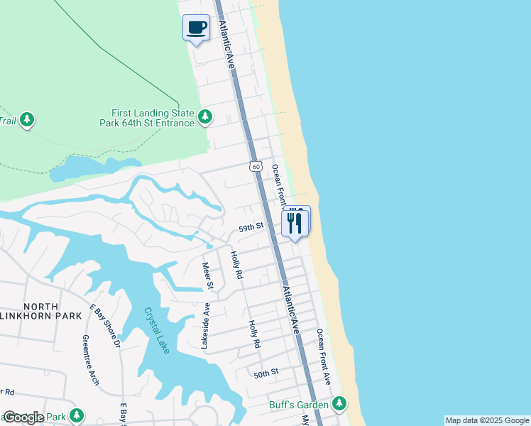 map of restaurants, bars, coffee shops, grocery stores, and more near 5900 Atlantic Avenue in Virginia Beach