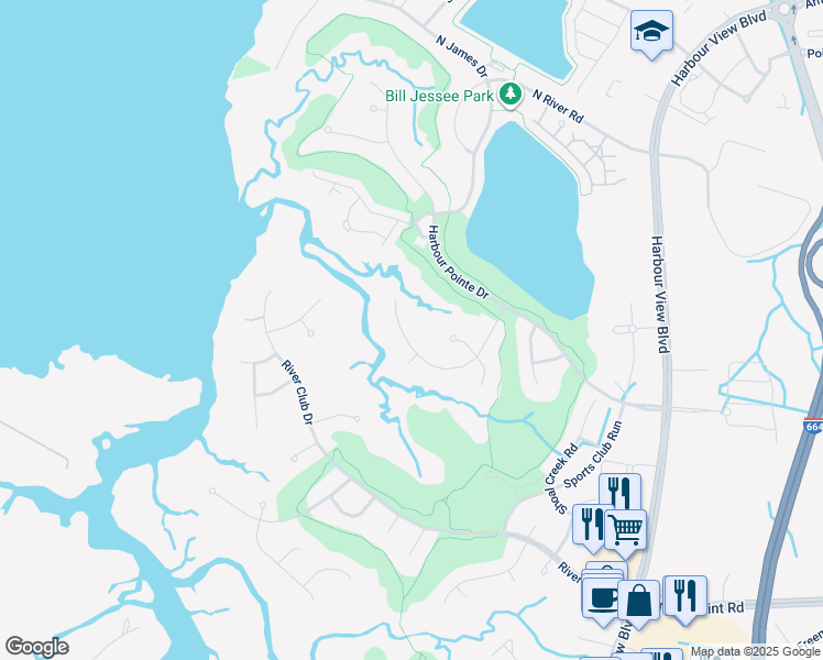 map of restaurants, bars, coffee shops, grocery stores, and more near 6026 Spinnaker Cove Court in Suffolk