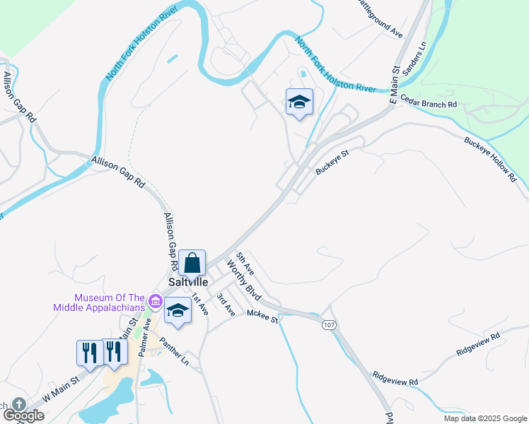 map of restaurants, bars, coffee shops, grocery stores, and more near 605 East Main Street in Saltville
