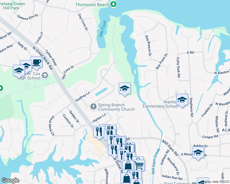 map of restaurants, bars, coffee shops, grocery stores, and more near 2233 Souverain Lane in Virginia Beach