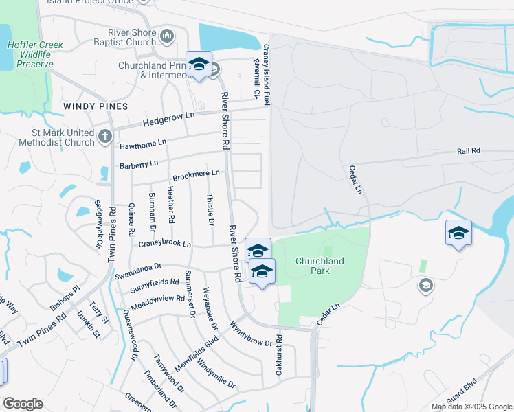 map of restaurants, bars, coffee shops, grocery stores, and more near 5647 Craneybrook Lane in Portsmouth