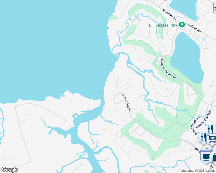 map of restaurants, bars, coffee shops, grocery stores, and more near 5259 River Club Dr in Suffolk