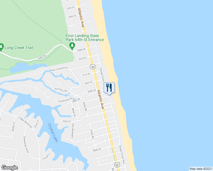 map of restaurants, bars, coffee shops, grocery stores, and more near 5902 Ocean Front Avenue in Virginia Beach