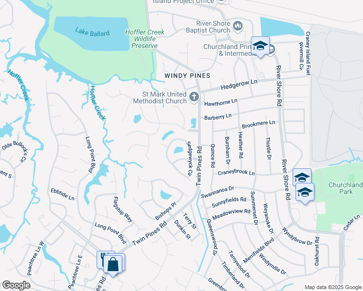 map of restaurants, bars, coffee shops, grocery stores, and more near 4232 Sedgewyck Cir in Portsmouth