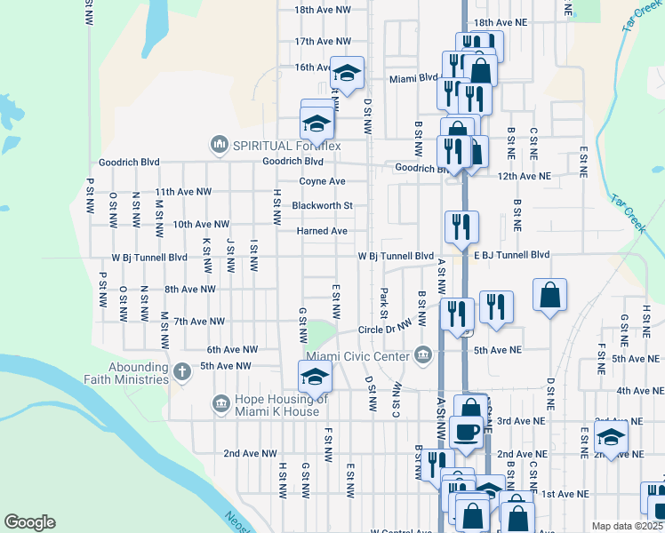map of restaurants, bars, coffee shops, grocery stores, and more near 821 E Street Northwest in Miami
