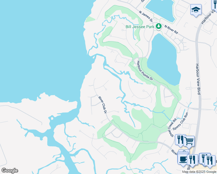 map of restaurants, bars, coffee shops, grocery stores, and more near 5203 Sandstone Court in Suffolk