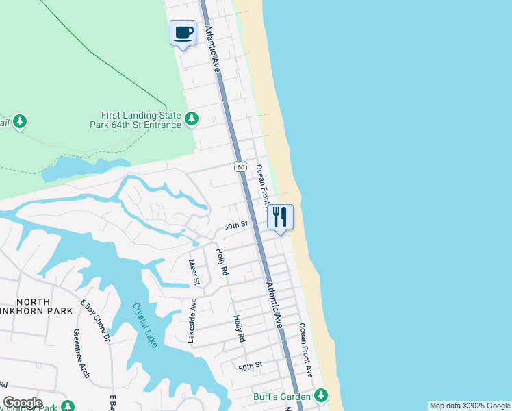 map of restaurants, bars, coffee shops, grocery stores, and more near 5900 Atlantic Avenue in Virginia Beach