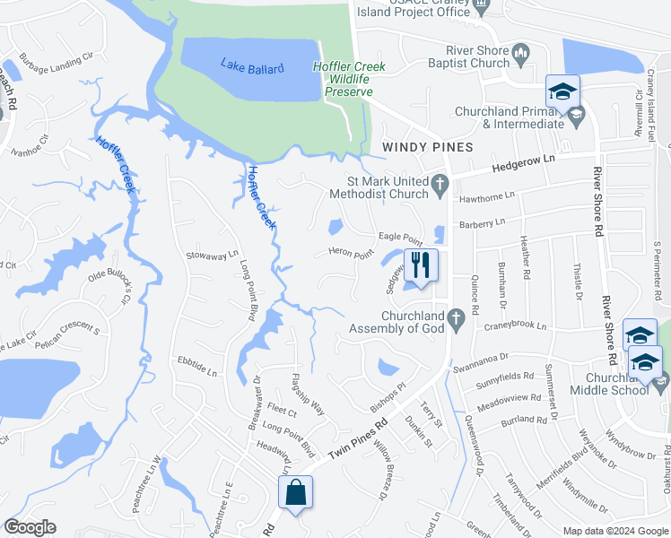 map of restaurants, bars, coffee shops, grocery stores, and more near 14 Blue Heron Point in Portsmouth