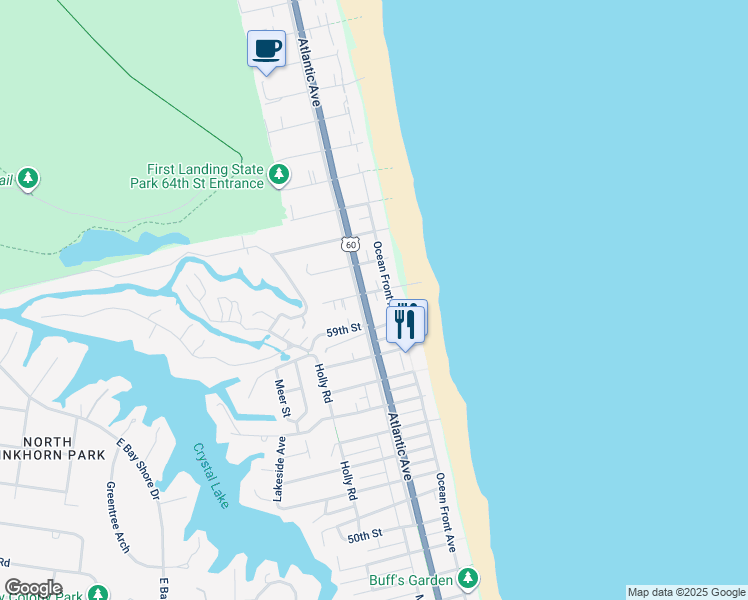 map of restaurants, bars, coffee shops, grocery stores, and more near 5900 Atlantic Avenue in Virginia Beach