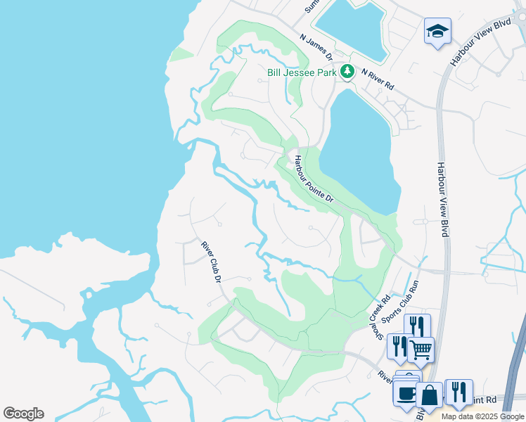 map of restaurants, bars, coffee shops, grocery stores, and more near 6027 Spinnaker Cove Court in Suffolk