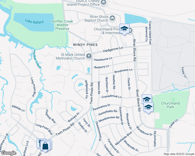 map of restaurants, bars, coffee shops, grocery stores, and more near 4228 Quince Road in Portsmouth