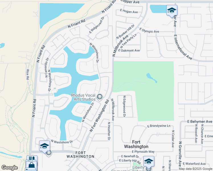 map of restaurants, bars, coffee shops, grocery stores, and more near 851 East Sparrow Court in Fresno