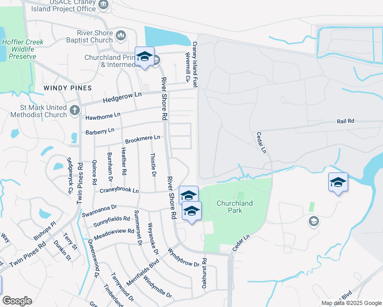 map of restaurants, bars, coffee shops, grocery stores, and more near 5647 Craneybrook Lane in Portsmouth
