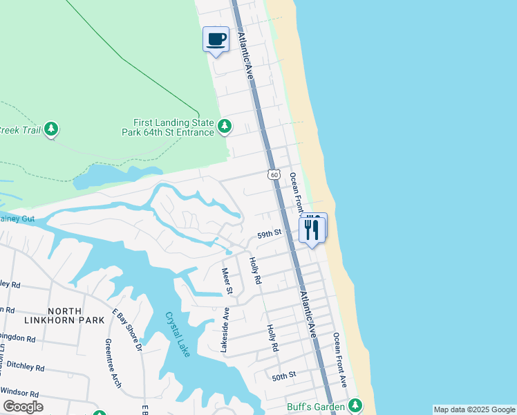 map of restaurants, bars, coffee shops, grocery stores, and more near 209 60th Street in Virginia Beach
