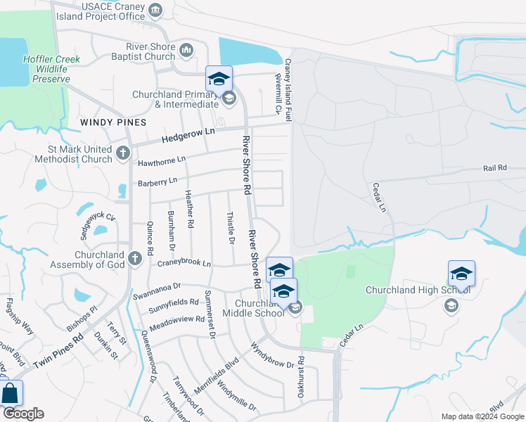 map of restaurants, bars, coffee shops, grocery stores, and more near 5645 Carisbrooke Lane in Portsmouth